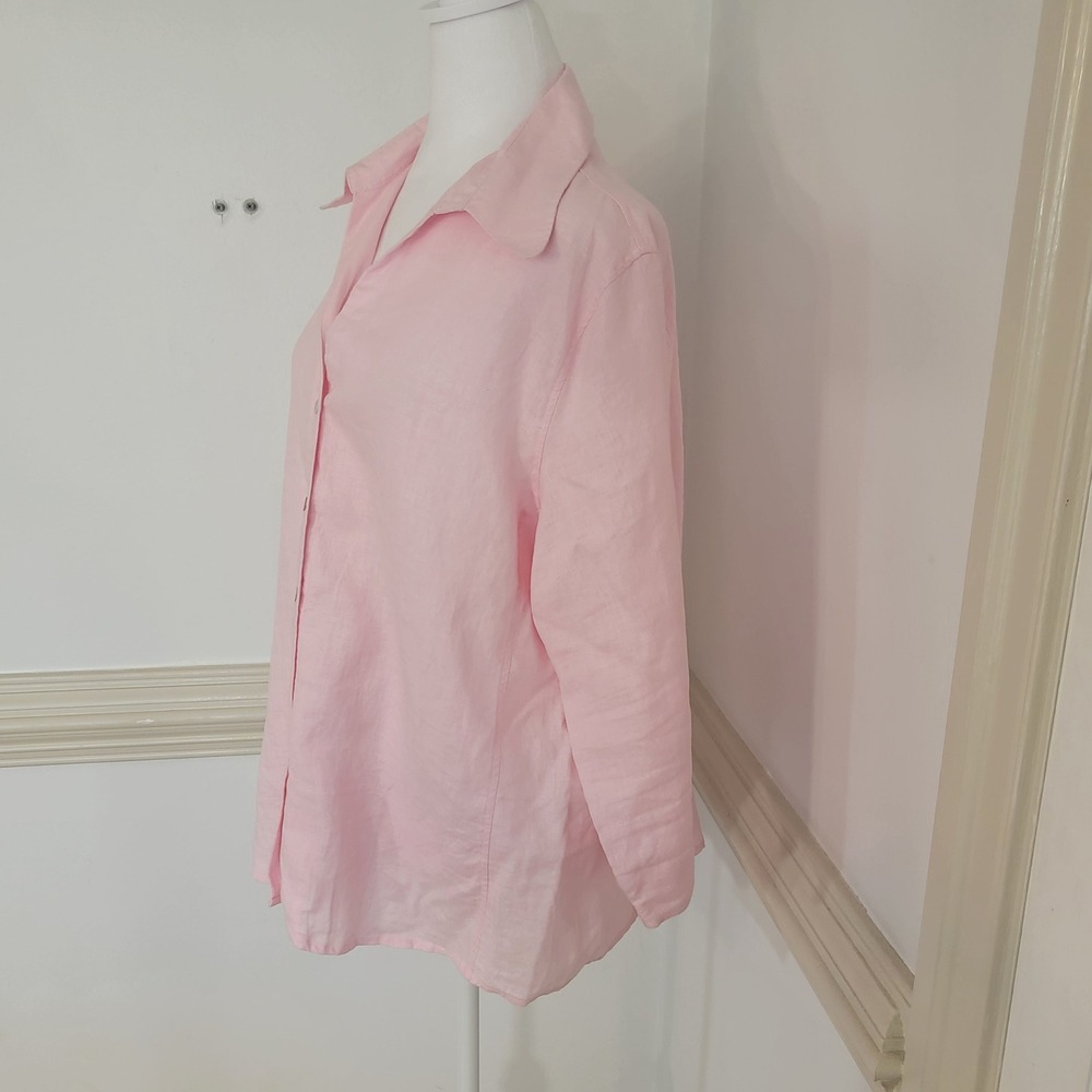 David N Woman 100% Linen Button Front Top Tunic Blouse 3/4 Sleeve Pink Womens 1X - Picture 3 of 10